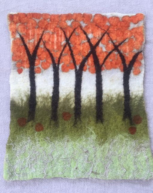 Wet felted, eco printed wall hanging.
