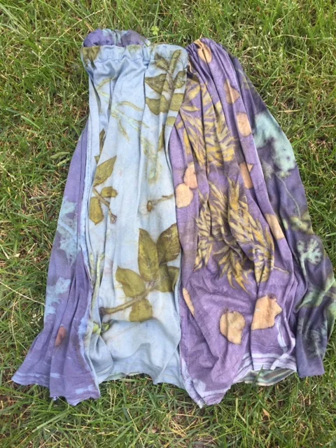 A silk jersey skirt I made from the samples I dyed and eco printed at the workshop in Spain. One side.