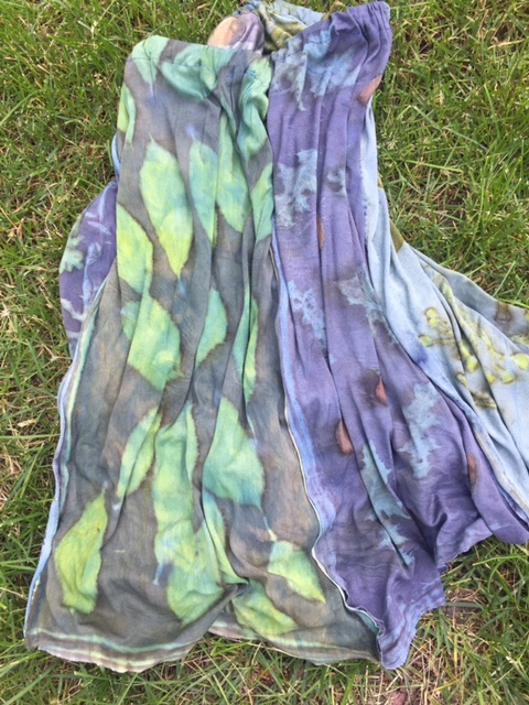 A silk jersey skirt I made from the samples I dyed and eco printed at the workshop in Spain. The other side.