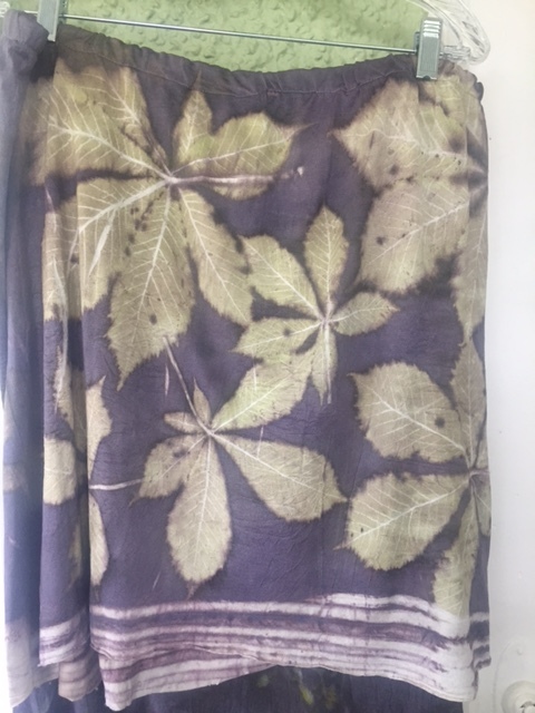 Silk jersey skirt made in workshop in Spain. Printed with chestnut leaves.