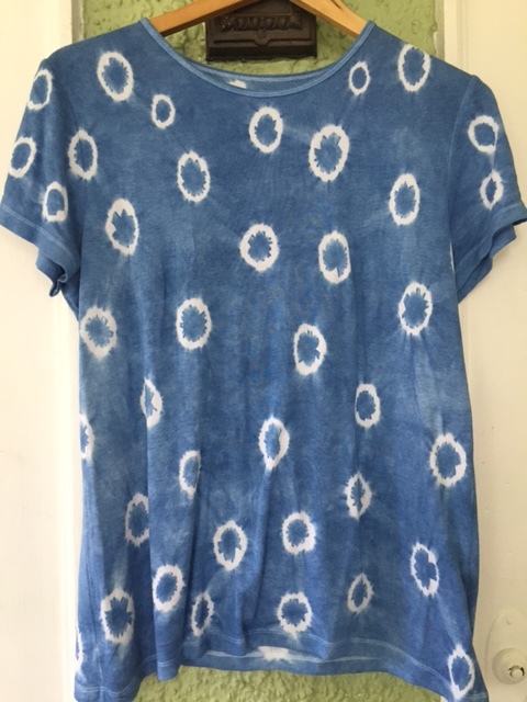 Indigo dipped, shibori tee shirt. 
