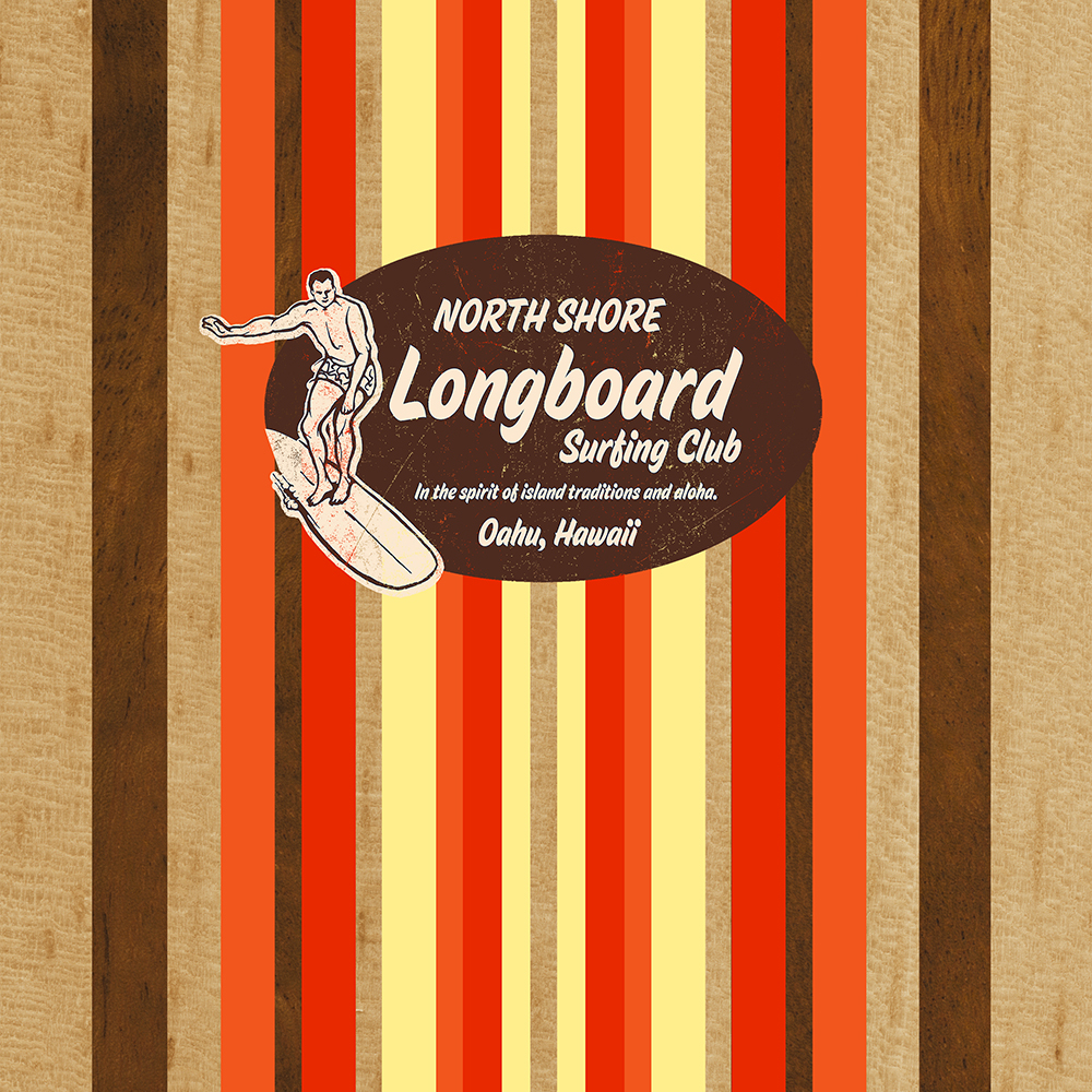 Pipeline Striped Hawaiian Faux Wood Surfboard - Orange and Yellow