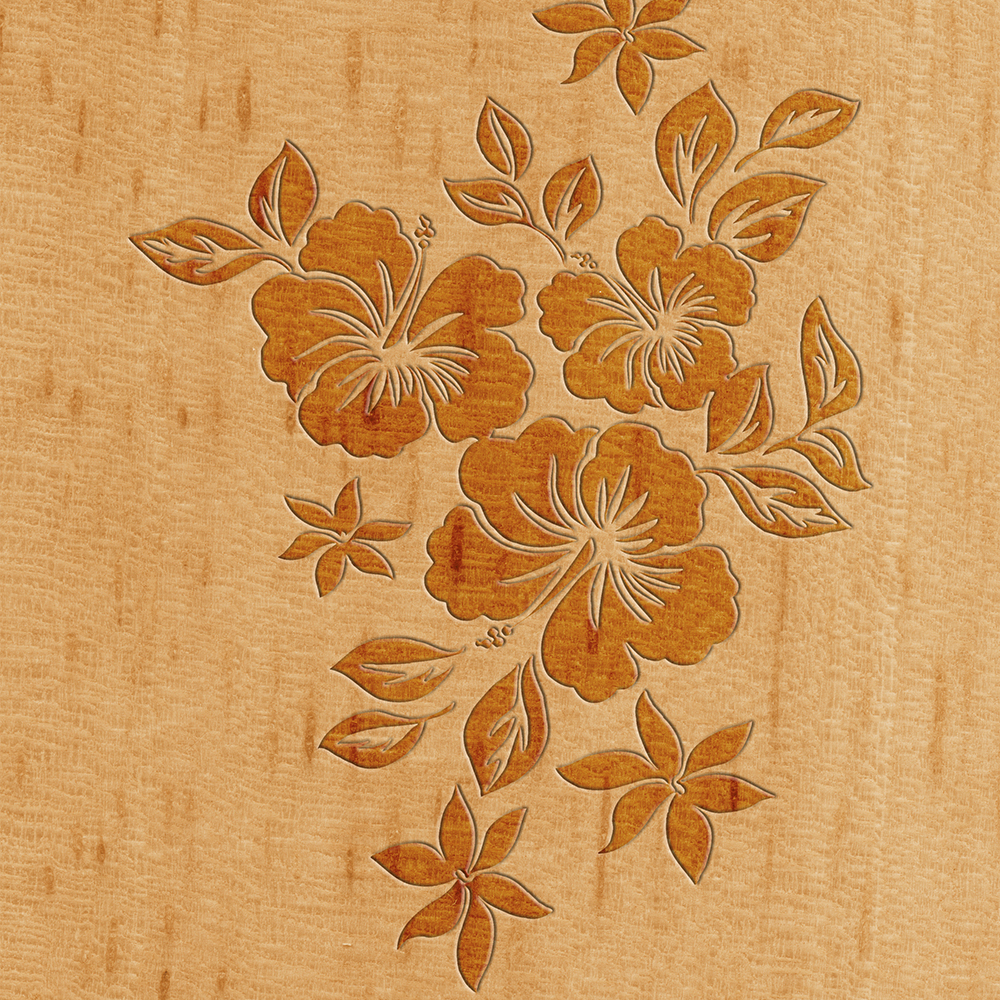 Lilikoi Hibiscus Faux Wood Hawaiian Surfboard - Maple