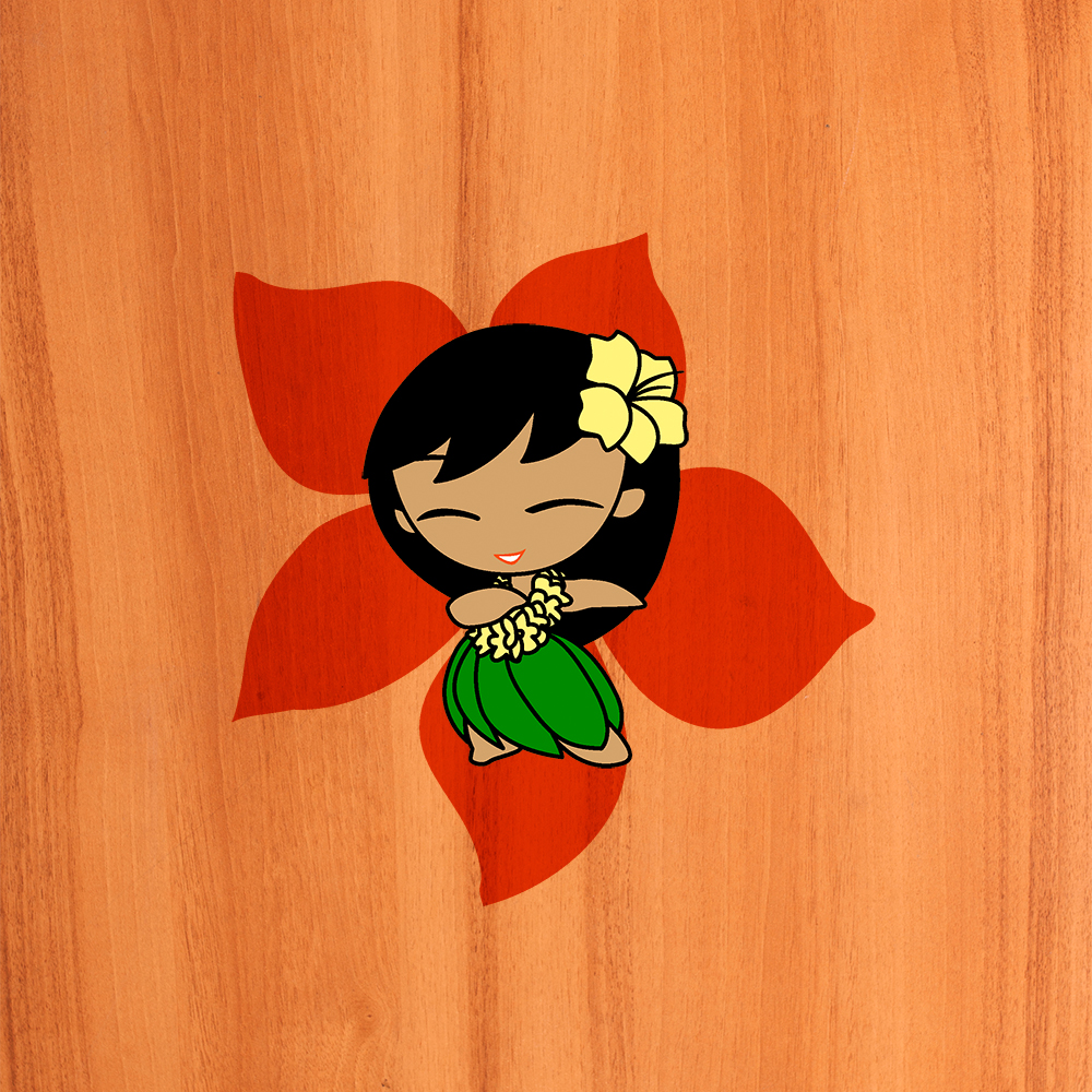 Aloha Honeys Hawaiian Hula Girl - Faux Wood and Red-Orange