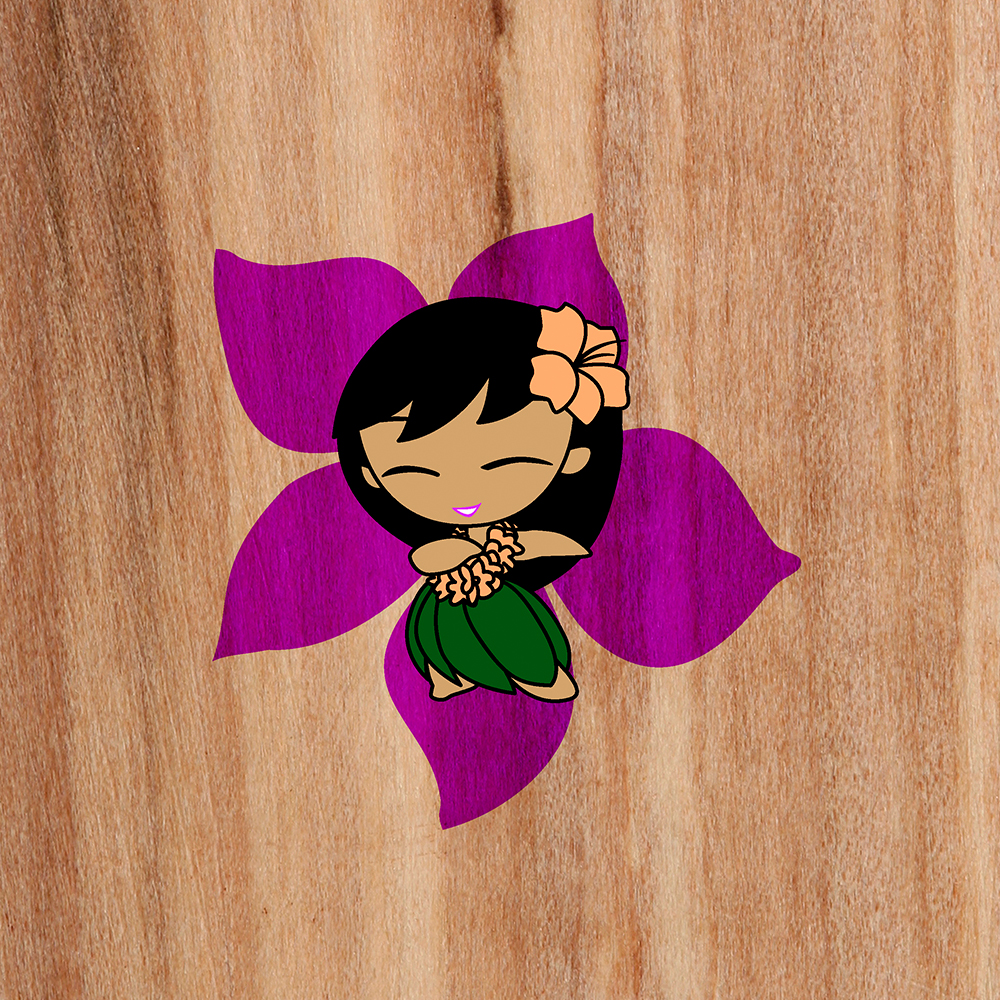 Aloha Honeys Hawaiian Hula Girl - Faux Wood and Violet