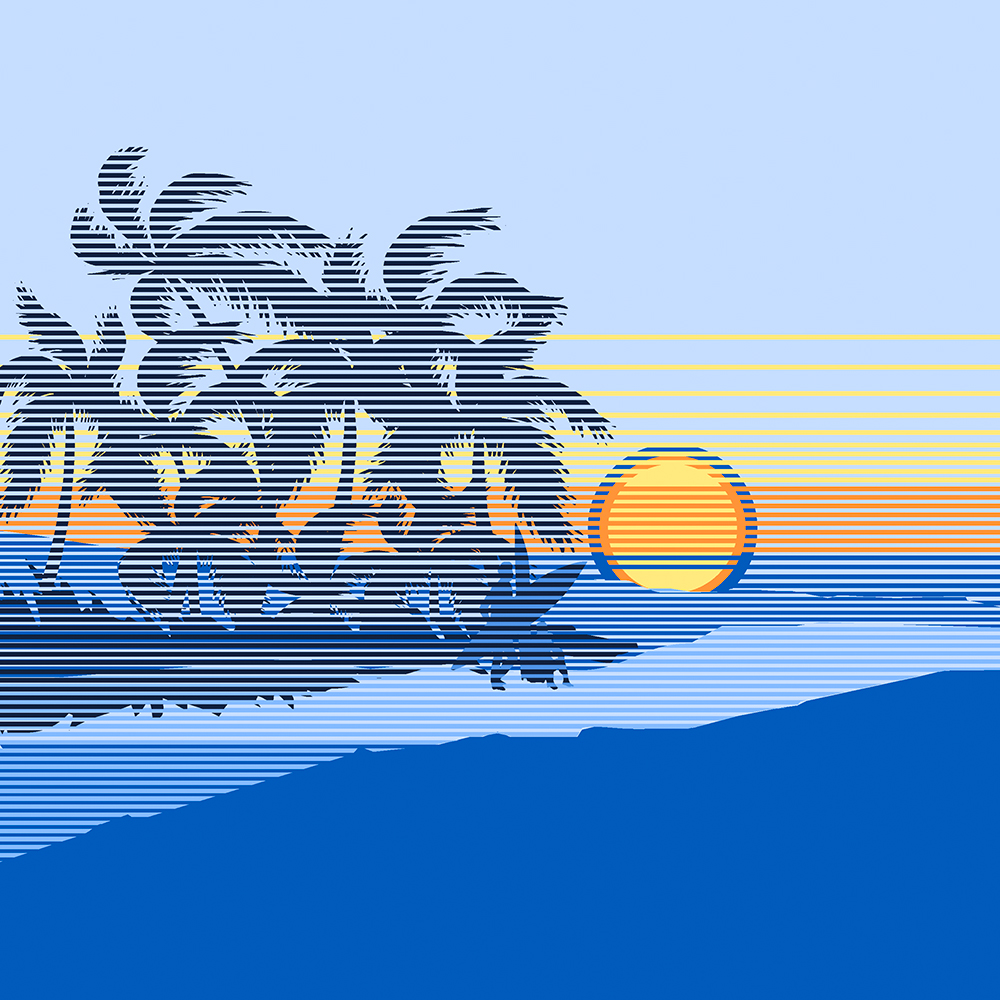 Big Sunset Stripe Hawaiian Print - Ocean Blue