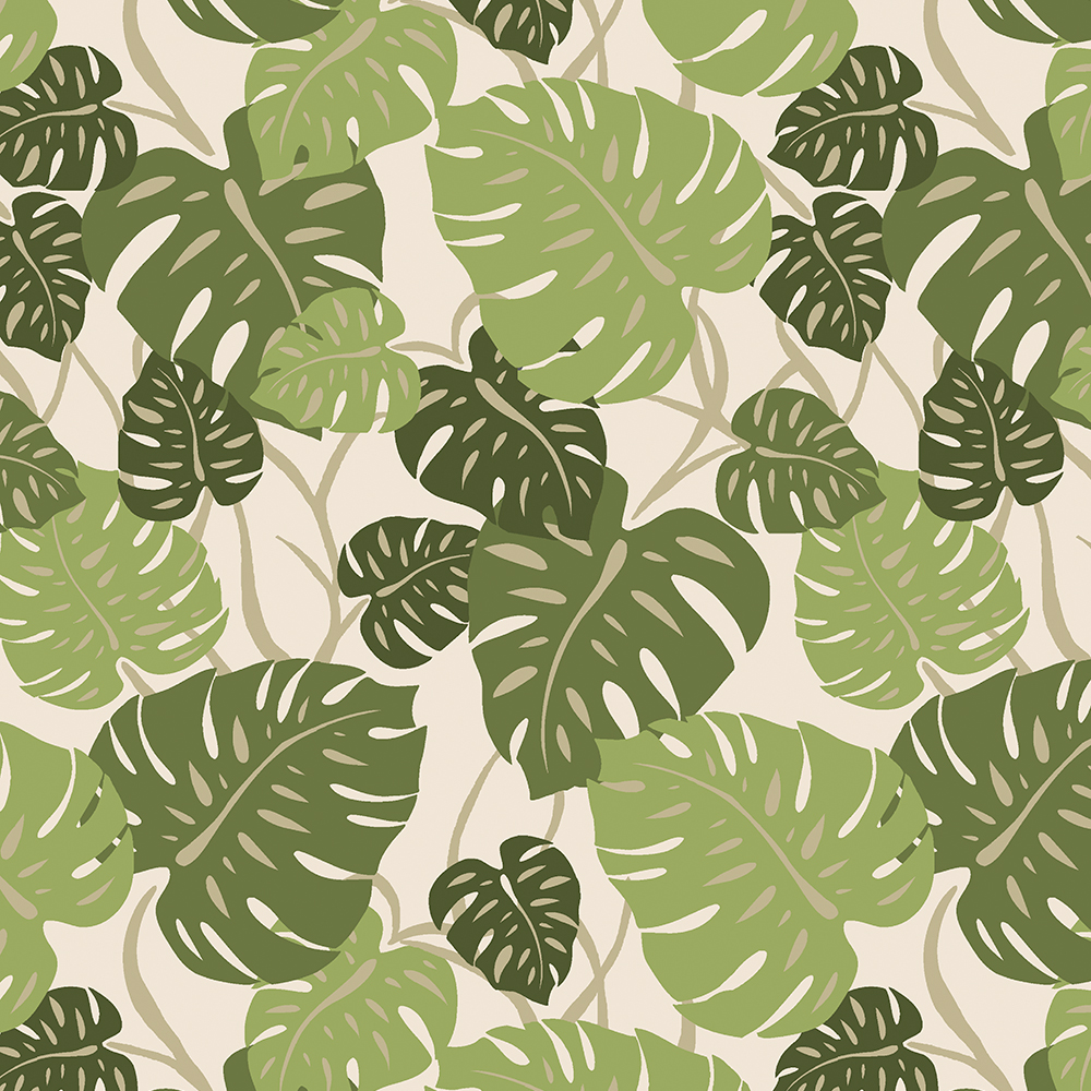 Cliff Hanger Monstera Leaf Hawaiian Print - Sage and Olive Green