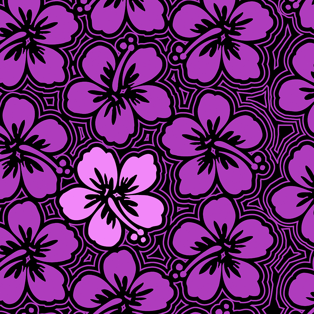 Island Hibiscus Hawaiian Floral in Violet and Black