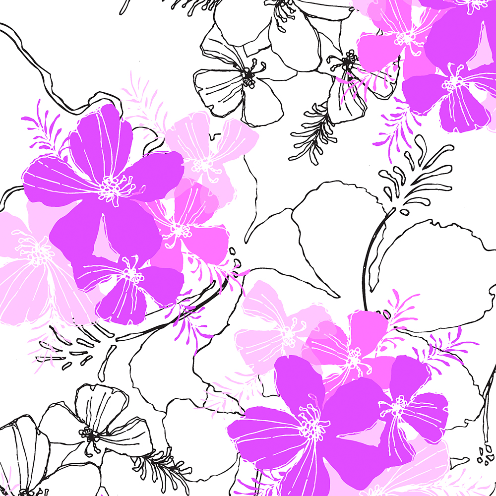 Midnight Garden Hawaiian Hibiscus Print - Violet on White