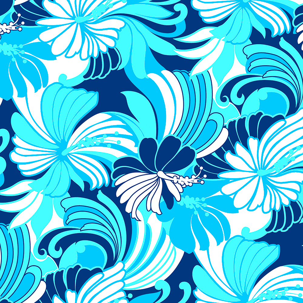 Hibiscus Jungle Hawaiian Tropical Floral - Navy, Turq and Aqua