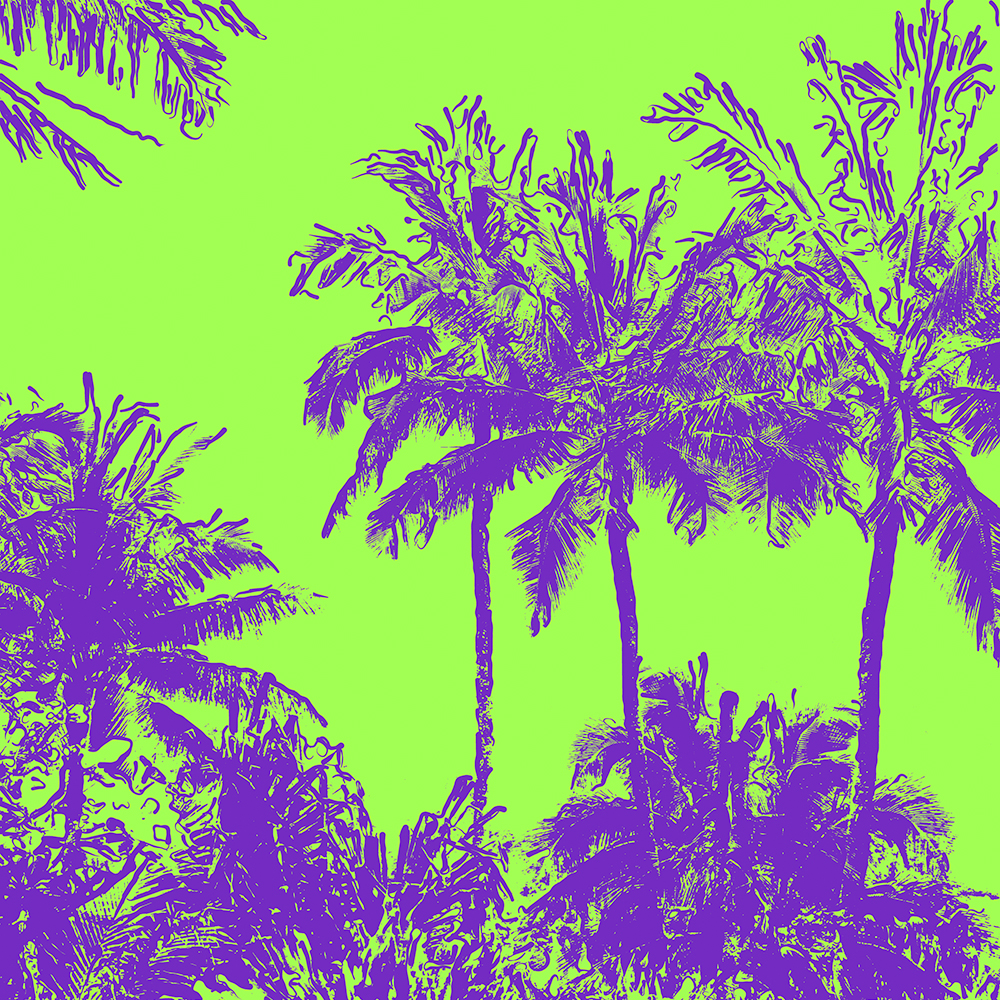 Makena Beach Hawaiian Sketchy Palms - Purple and Lime Green