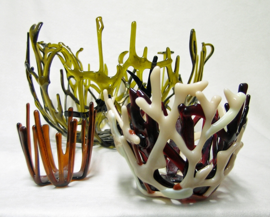 Fused and kiln-formed glass Coral Webs by Laura McCracken