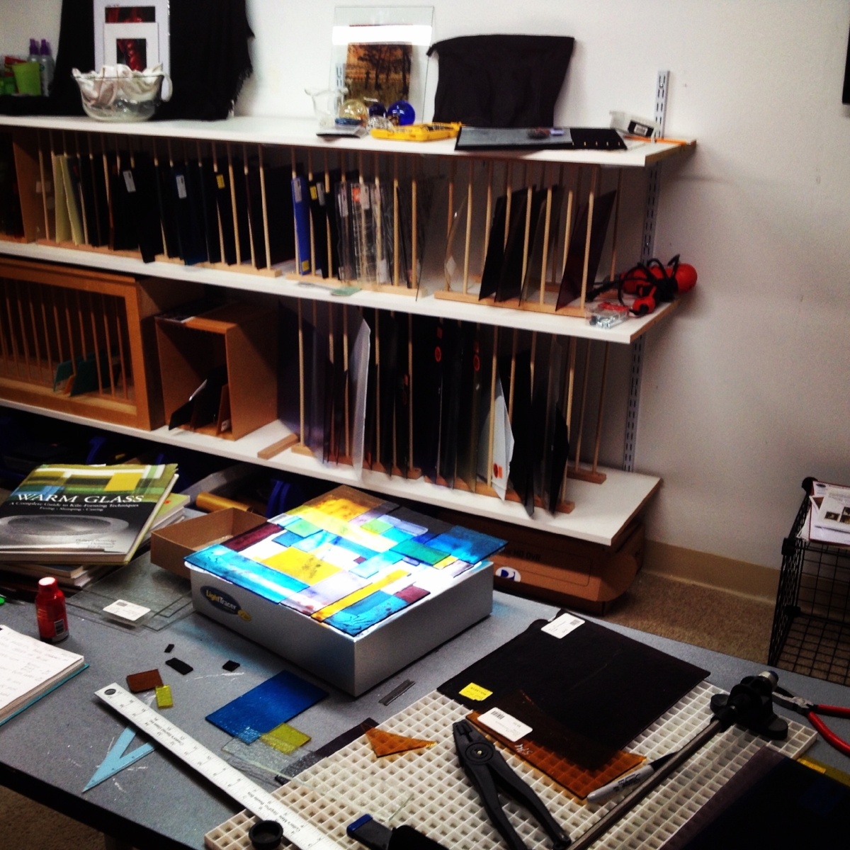 A glimpse into Laura McCracken's home fused glass studio.