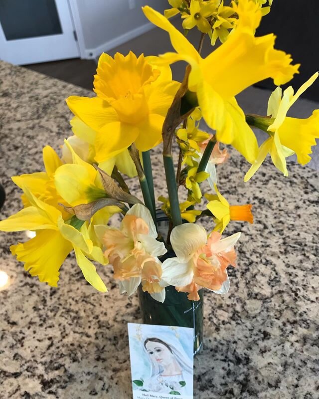 No vase? No problem! 😂💛🌼 🤷🏻&zwj;♀️ Unexpected Easter bouquets make me 💛🙌🏻💛 Hoping you get unexpected beauty today! .
.
#easter #easterweek #beauty #daffodils #spring