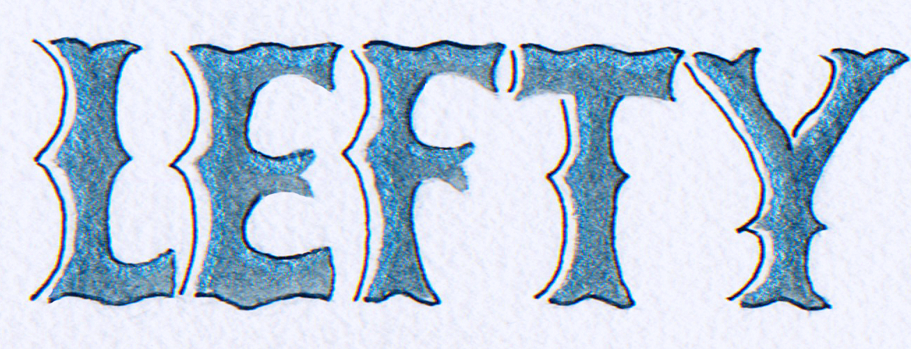 'Lefty' retro letters in blue