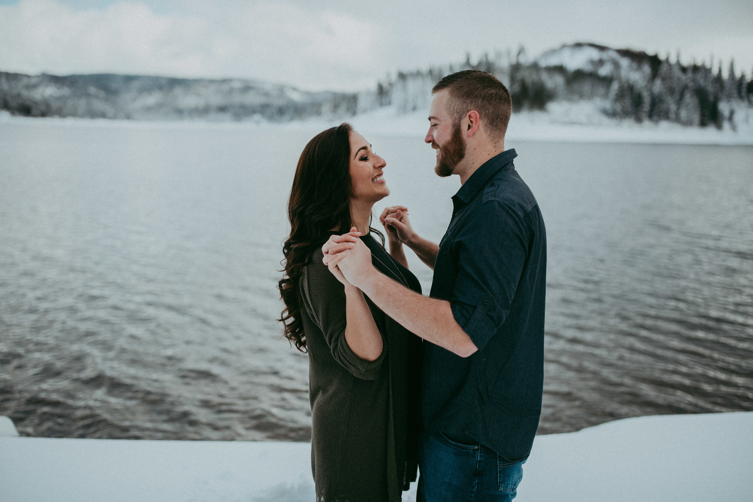 exciting engagement session in snow