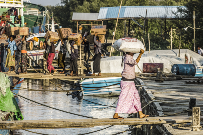 Loading the boats at Sittwe docks