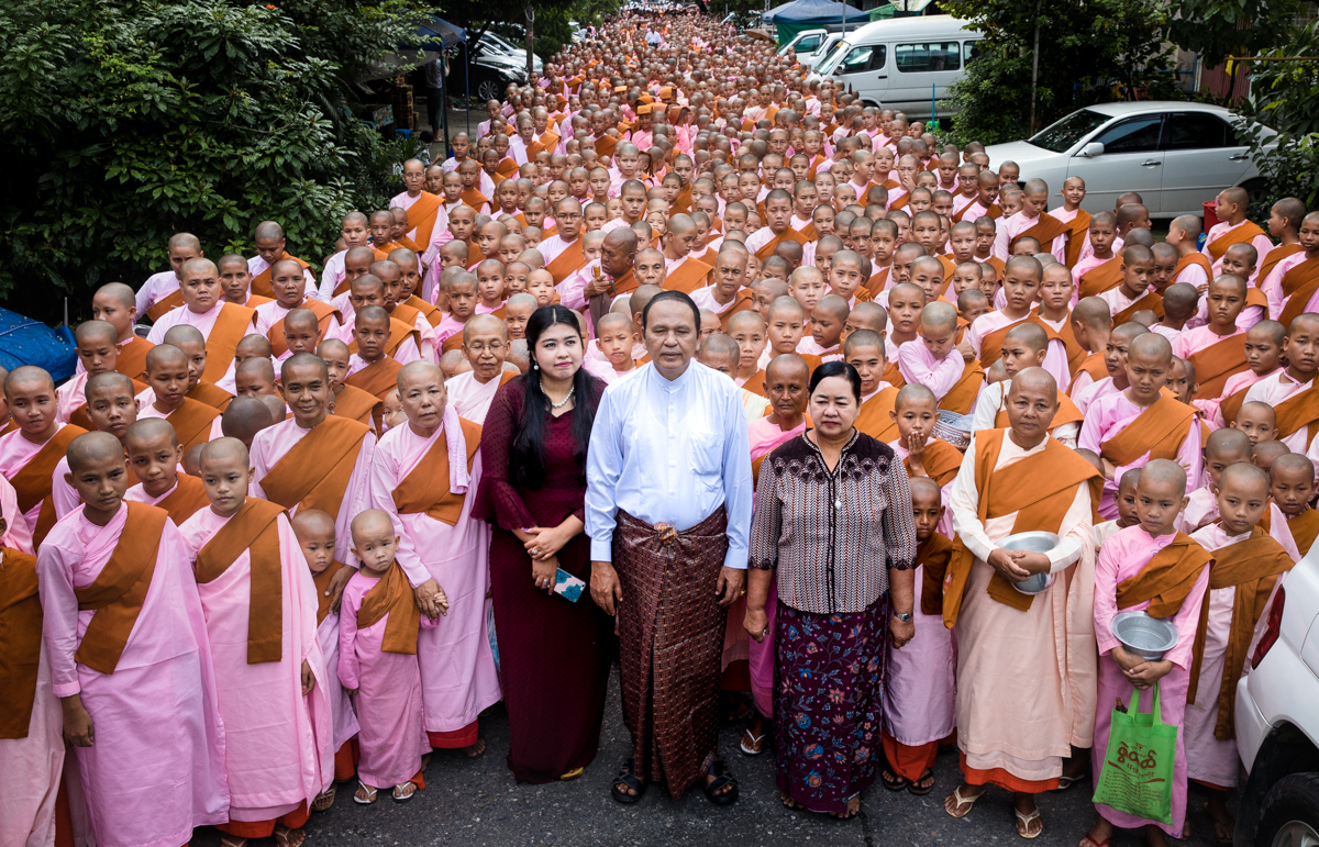 U Aung Than Sein and his daughter with thousands of nuns.