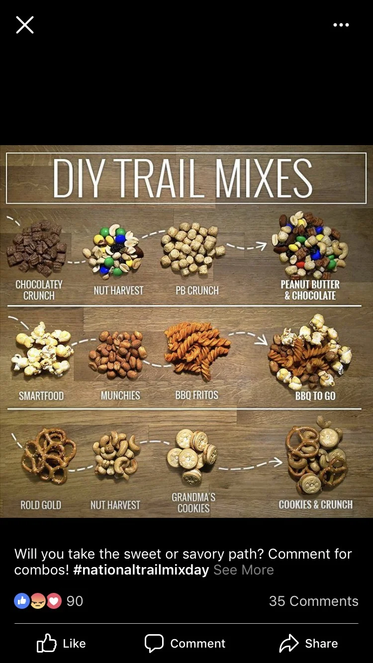 We use social media to show consumers that with PepsiCo’s many product options and a little creativity, snack options can truly be endless. Like this DIY trail mix recipe card, which we concepted for National Trail Mix Day.