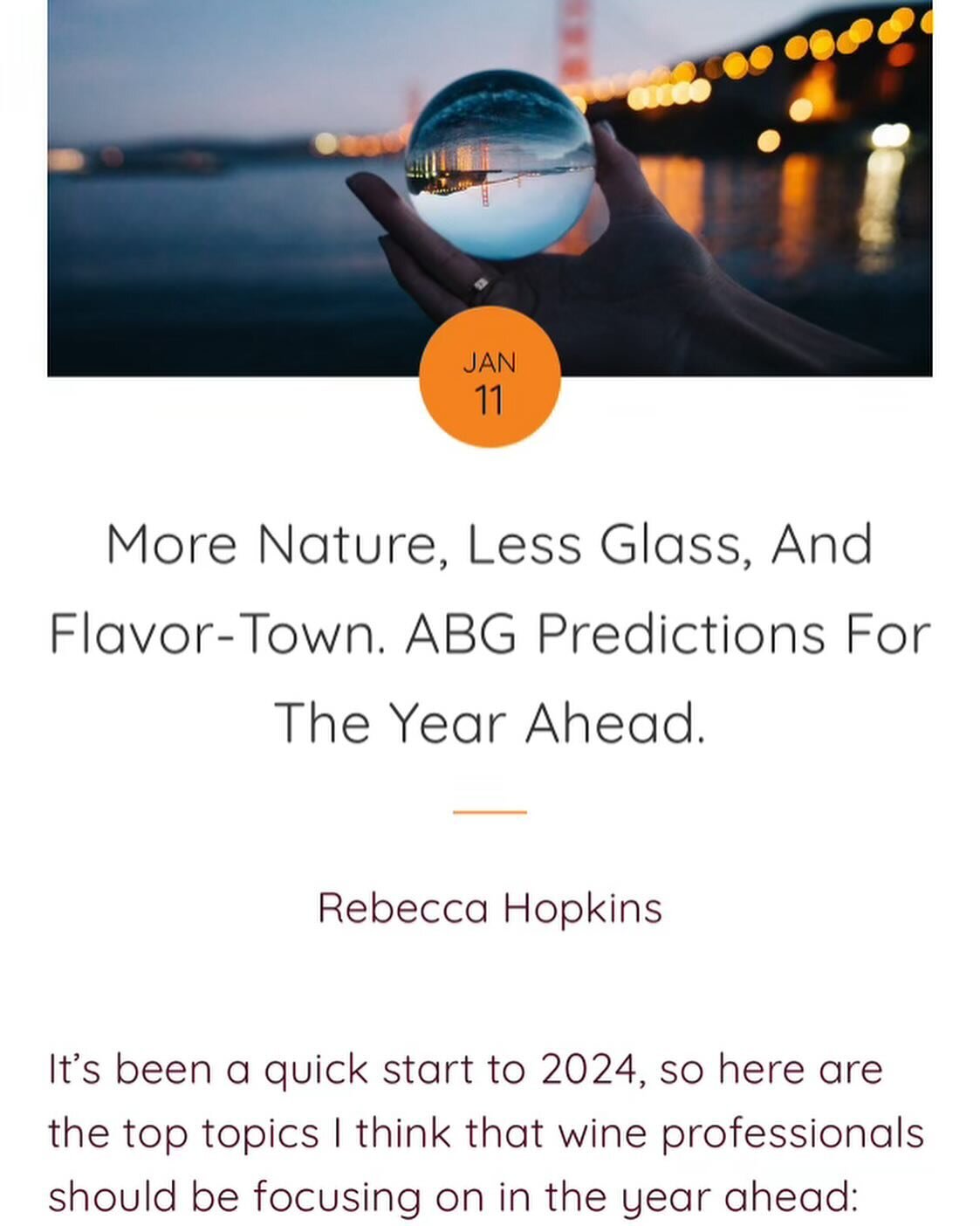 We are back with our first story of 2024 and this week, @beckhopkinswine considers the key topics that the wine industry should be paying attention to this year. 

✨ From the connection of wine and culture  to modest glassware, and the need for ingre