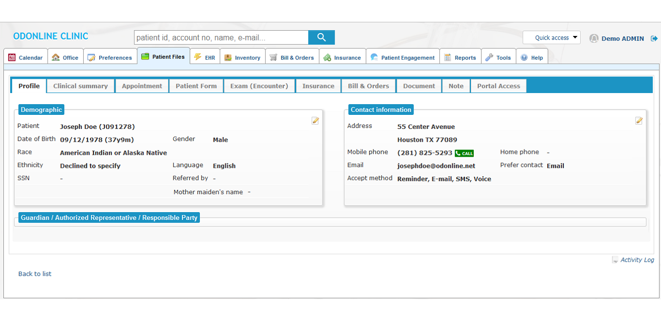 •	Single click dialing from patient record