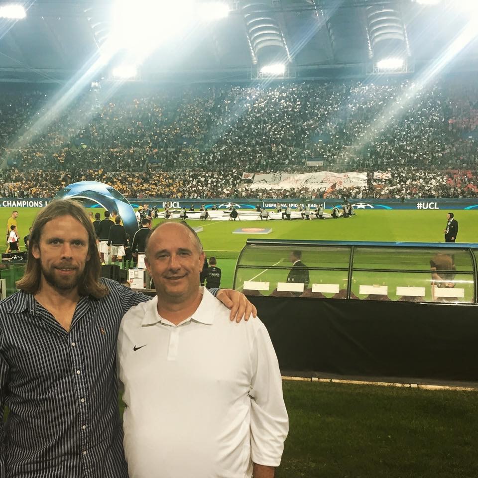 JON WITH AUSTIN MACPHEE (FOUNDER OF AM SPORTS TOURS) AT ROMA VS BARCELONA CHAMPIONS LEAGUE GAME