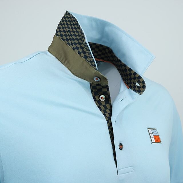 DRT Light Blue Tropic Weight Polo with Pasha Pattern Trim. Perfect for the Miami Heat! #finnryandesign #dasrenntreffen #pasha