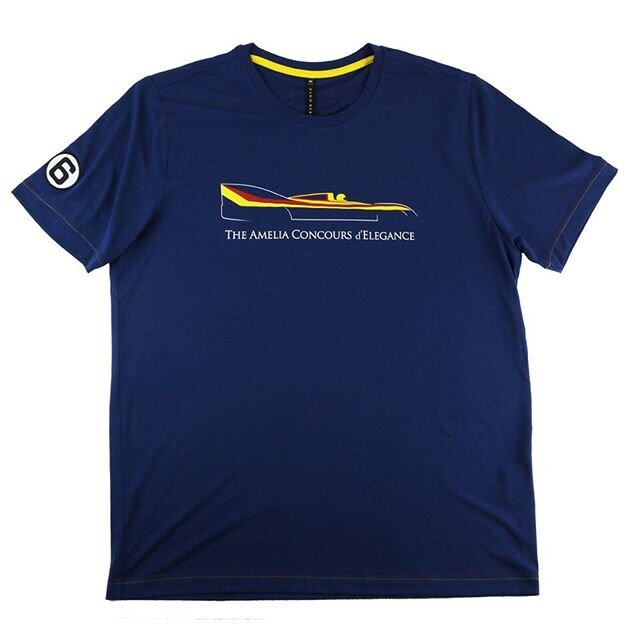 This Navy Tech T-Shirt pays tribute to the Sunoco Porsche 917/30 Can-Am Championship Car driven by Mark Donohue.  Available now at Ameliaconcours.org. #finnryandesign #porsche #ameliaislandconcours #917 #penske