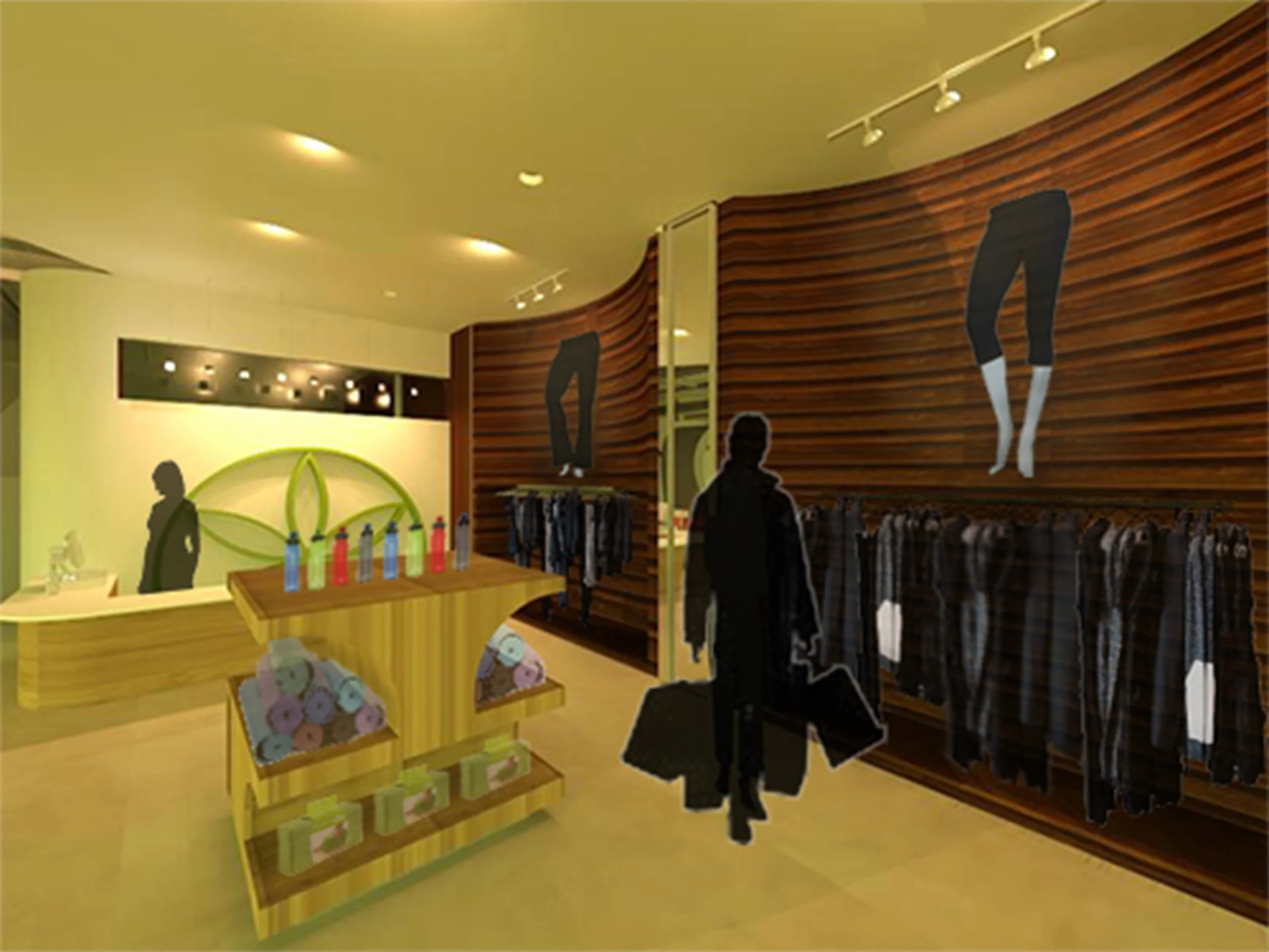 The retail space of the Gaiam Center. Constructed in Revit and rendered in 3D Studio Max. ©2011 Caroline Ingalls.
