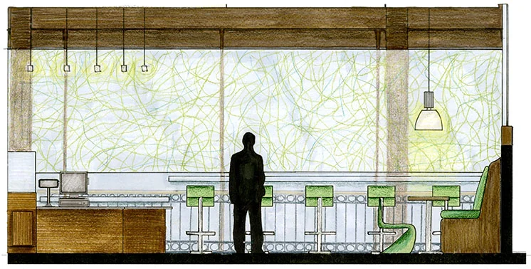 Elevation facing east of the cafe space. ©2011 Caroline Ingalls.