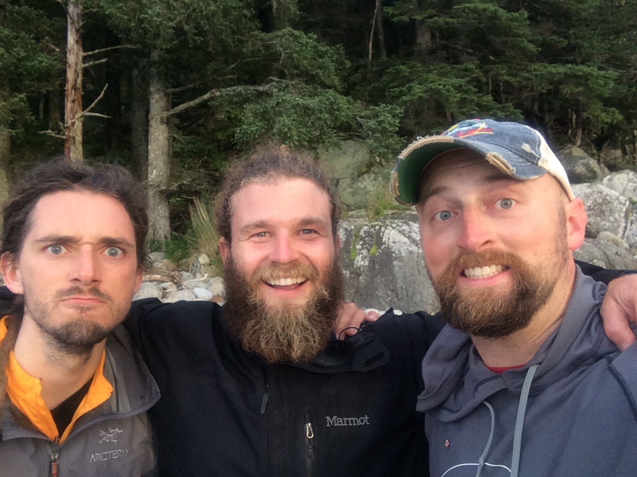 Just three guys hanging out on an uninhabited Alaskan island