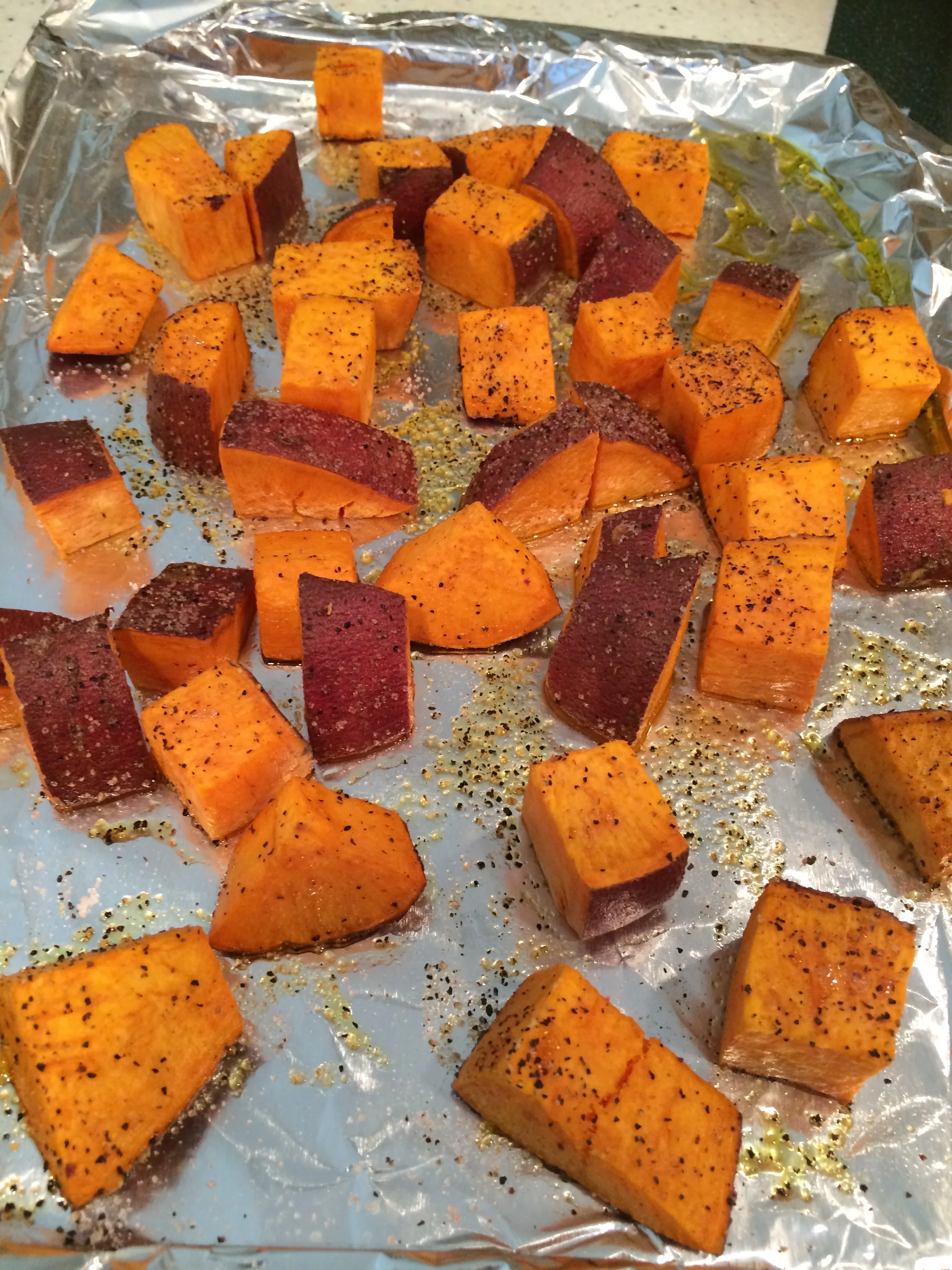 Note: these are sweet potatoes! I forgot to take pictures of the first time I made this with butternut squash. But, The rest of the chili is the same. 