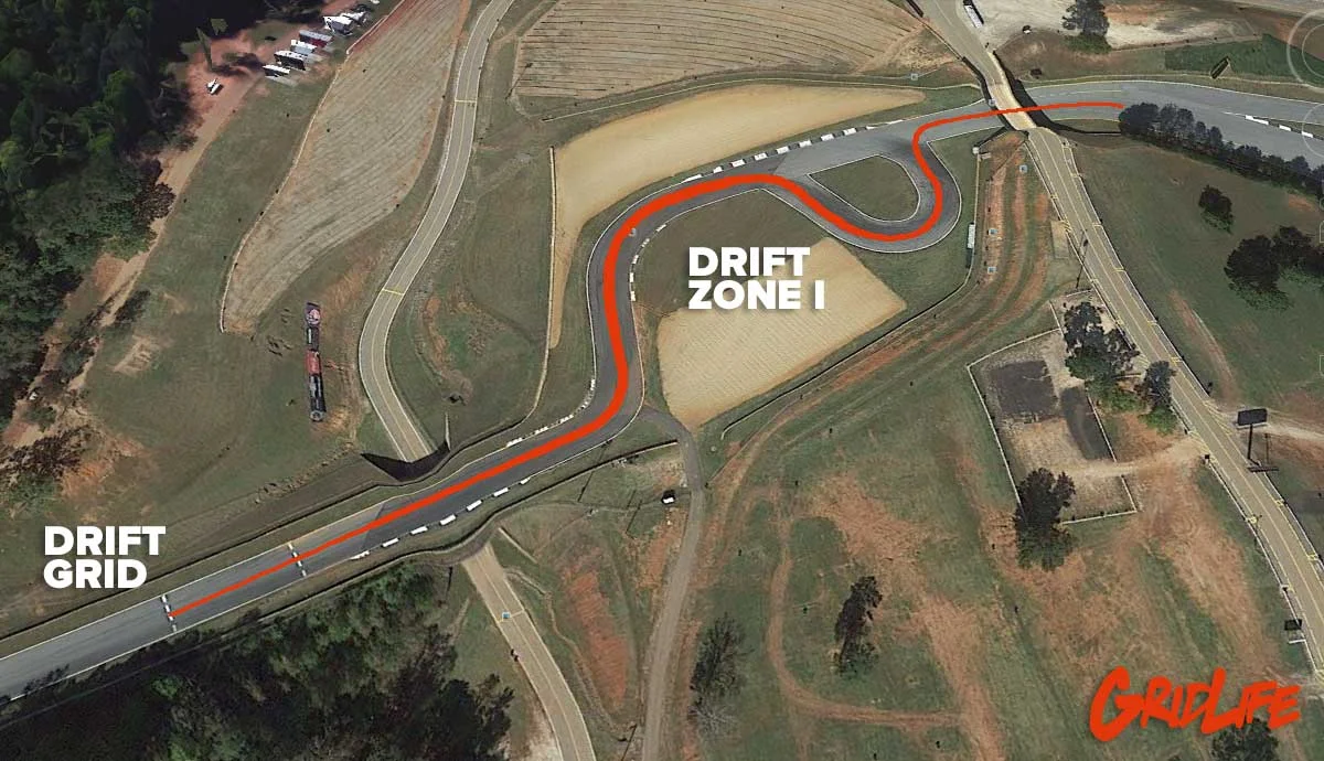 The first Drift zone will feature the previous FD course with drivers starting at the top of turn 9 blasting through turn 10a & 10b into the Horseshoe and rocketing out under the bridge at turn 11.