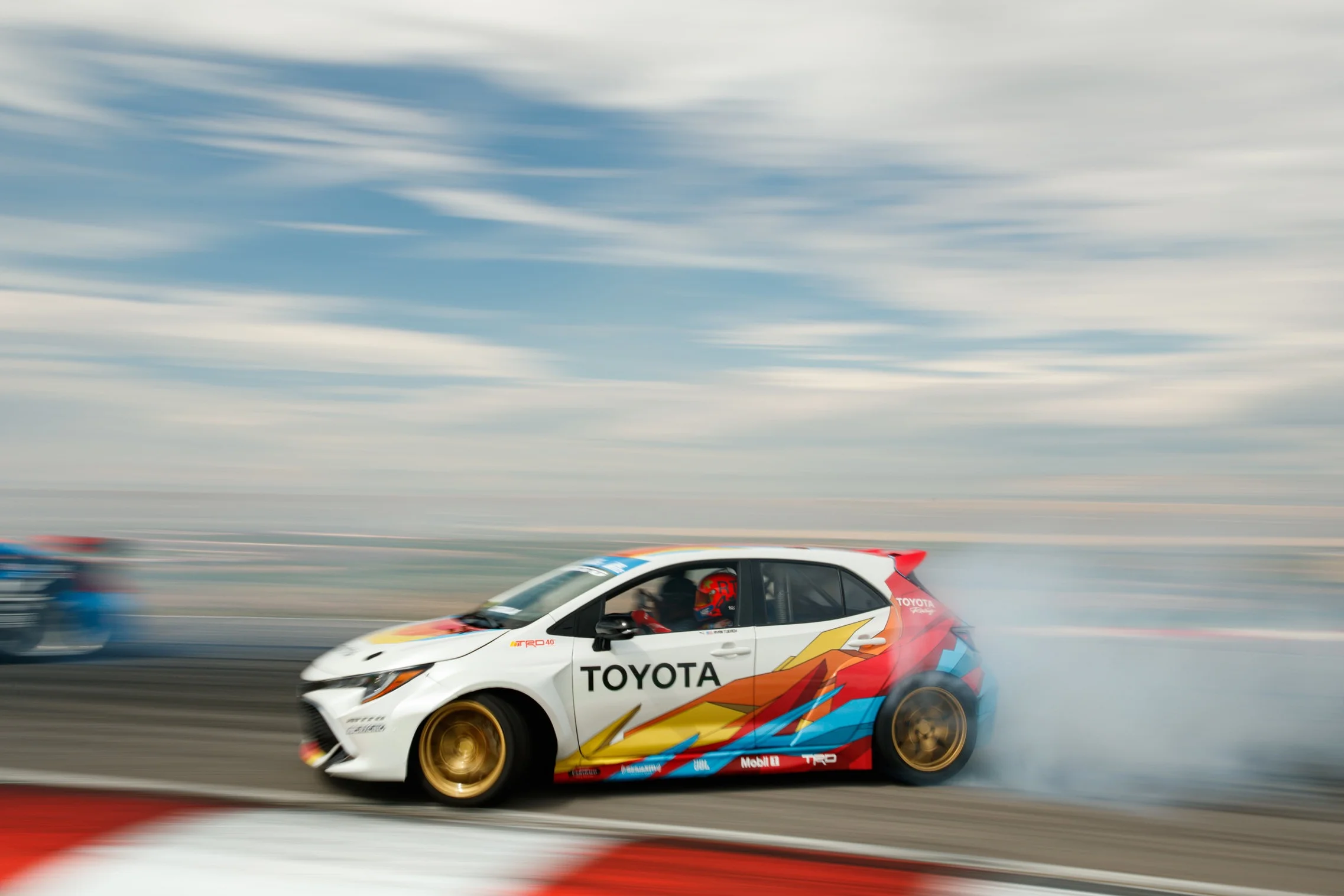 Ryan Tuerck chasing in the drift demo Corolla Hatchback at #GRIDLIFE Alpine Horizon Festival