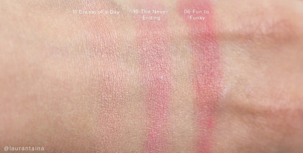 THREE blushes 11 Dream of a Day, 10 The Never Ending and 06 Fun to Funky