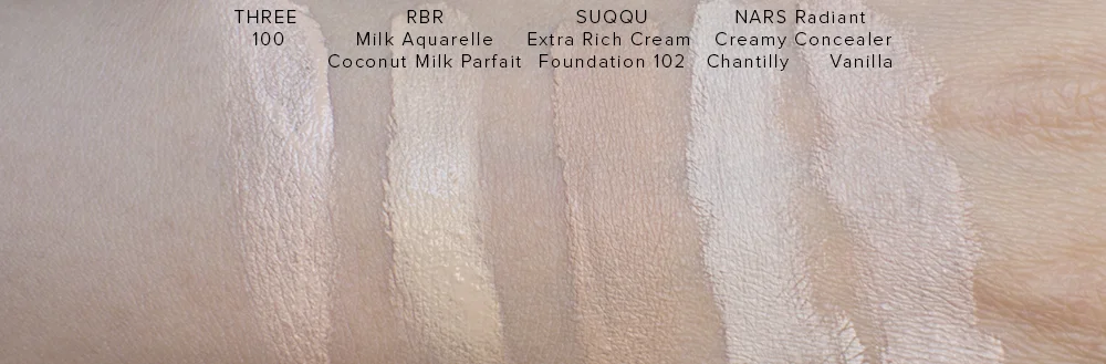 THREE Angelic Synthesis Foundation Serum Swatches