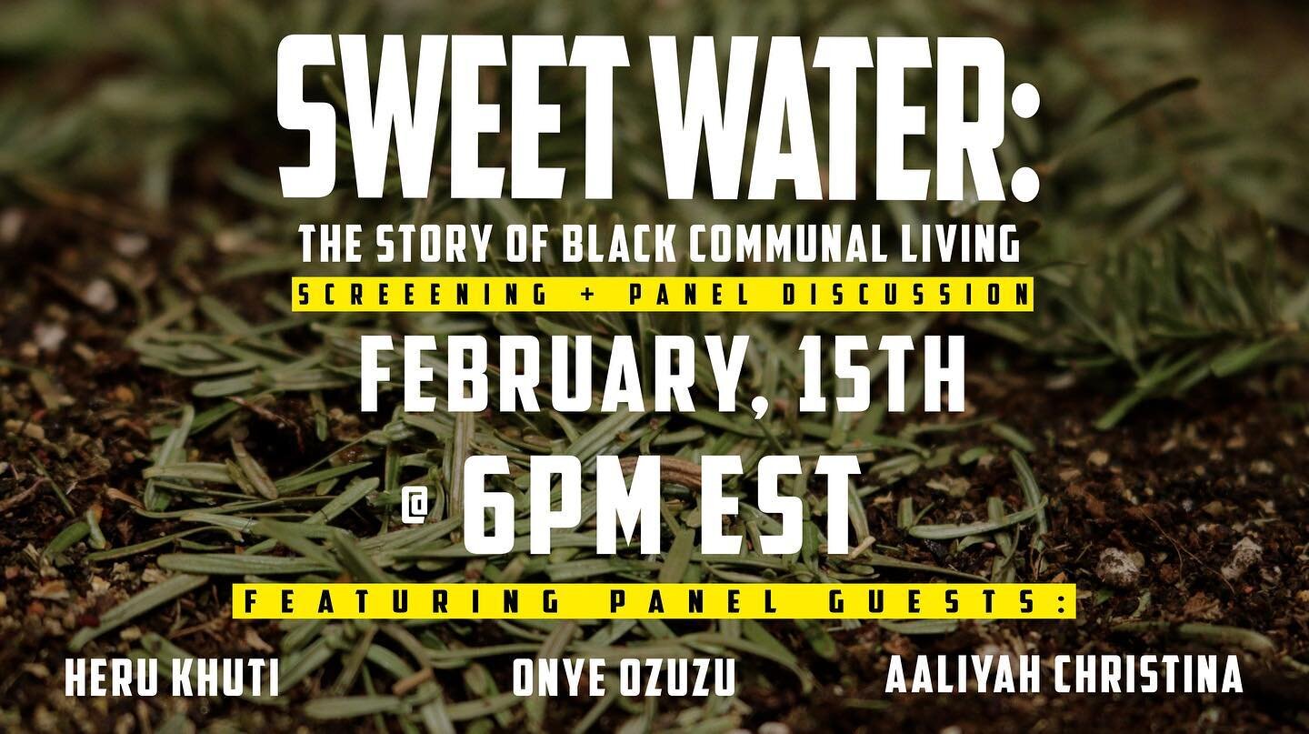 What: Sweet Water: Re-Constructing Black Communal Living (Screening + Panel Discussion)
When: Feb 15, 2021 @ 6:00 PM EST
Where: Zoom (Link in Bio)