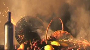 Still Life with Fruit Two Baskets and One Blue Bottle