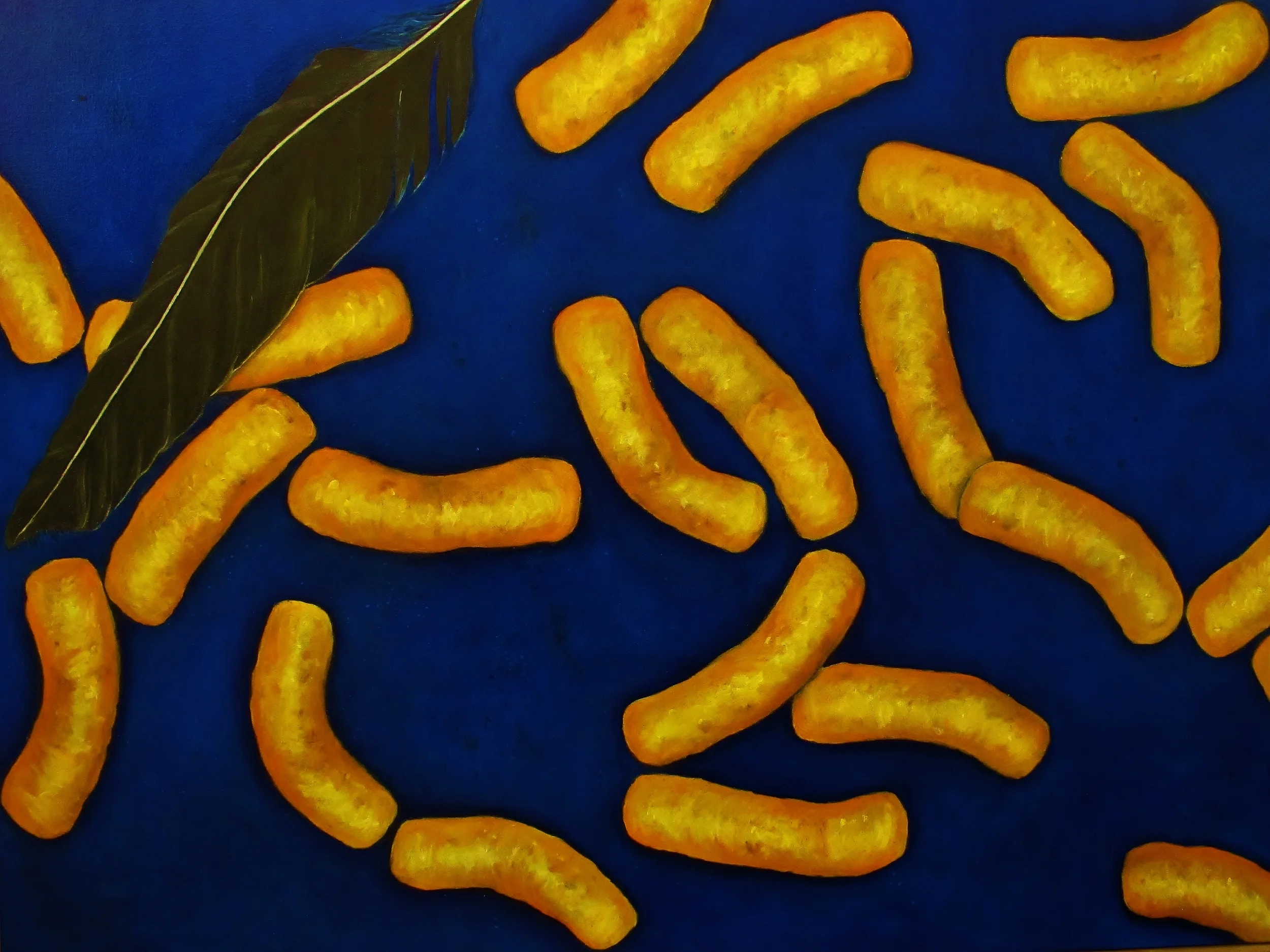   Flying Cheetos , 2014 Oil on canvas, 36 x 48 inches 