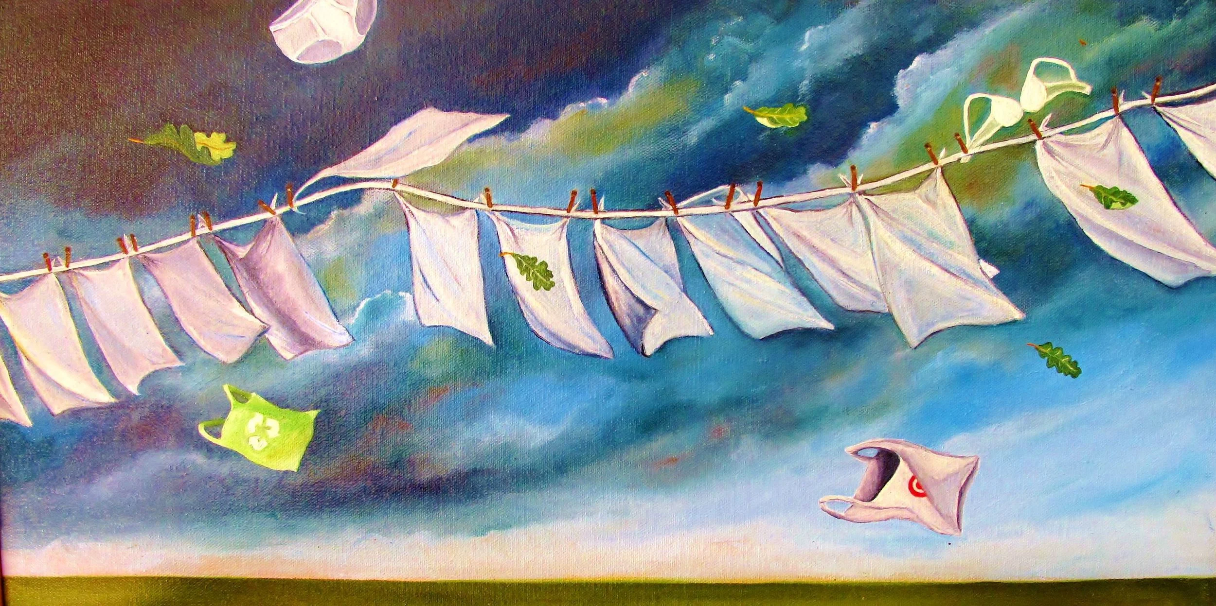 Flying BVDs , 2014 Oil on canvas, 12 x 24 inches
