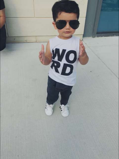 toddler/baby graphic cut off WORD tee