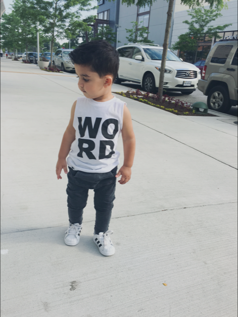 hipster toddler baby graphic cut off WORD tee