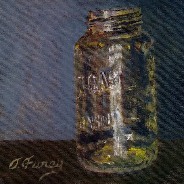 #Allaprima Atlas Mason Jar, 6x6 oil on board #oils #oilpainter #buckscounty #buckscountyartist #fineart #Masonjar #artist #PA #tomfureyartist