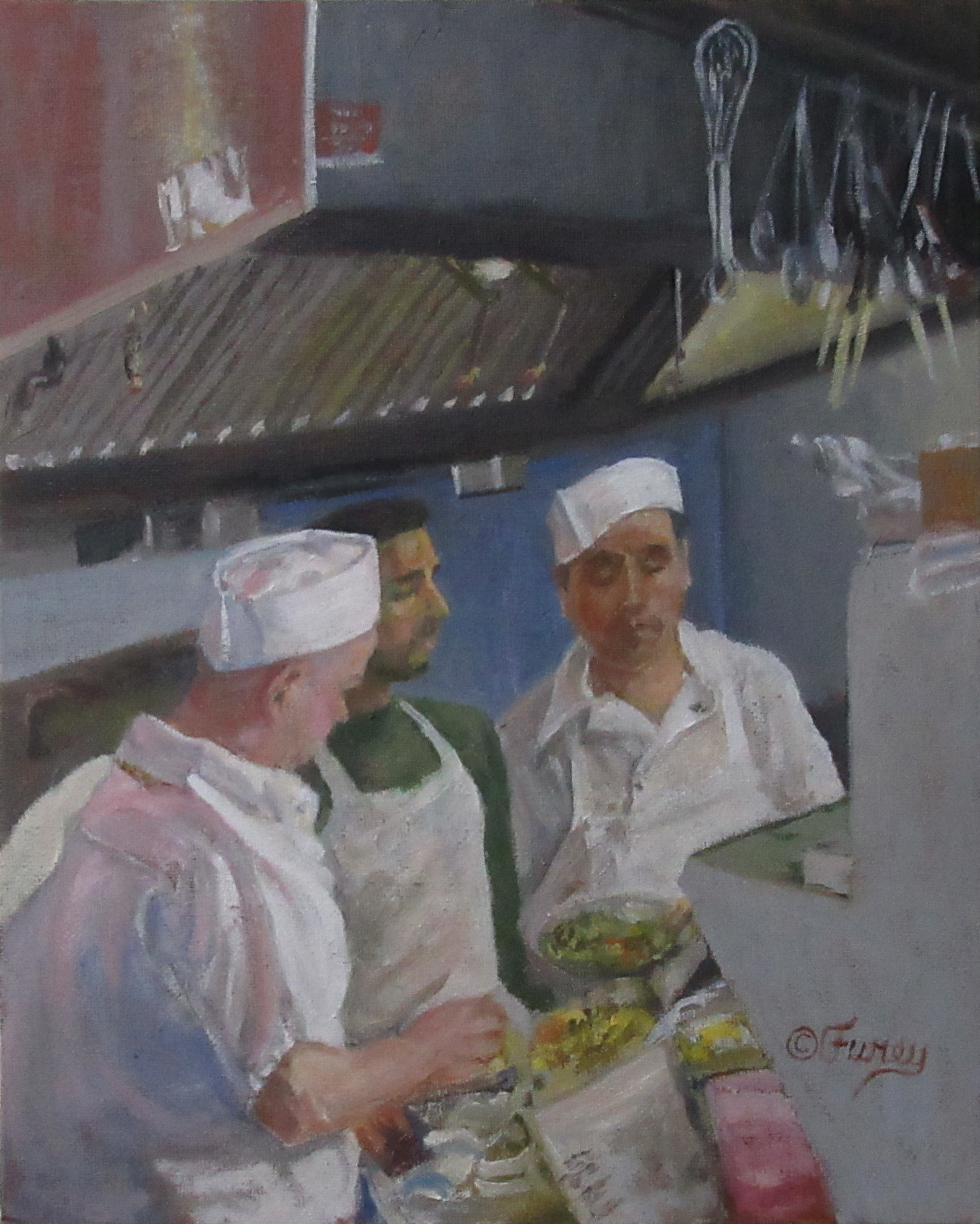 I was contacted by a friend to create an Oil Painting for an Auction to benefit Lambertville Historical Society. Loving the area I was glad to spend some time taking photos and grabbing a bite to eat in some of their great restaurants. The Lambertville, NJ. and New Hope, Pa. areas are a great place for Art and Artists. This Oil Painting is a scene from the Caffe Galleria at 23 N. Union St. Got great service. Karen and I shared this delicious vegetarian "Sticky Bun" with our coffee. Nice people at the restaurant :) Title: Caffe Galleria Kitchen, Medium: Oil on Canvas Panel, Size: 11 x 14", Prints available on “https://www.saatchiart.com/art/Painting-Caffe-Galleria-Kitchen/841878/4527905/view” #Lambertville #CaffeGalleria #cooks #NewJersey #restaurant #OilPainting #Kitchen