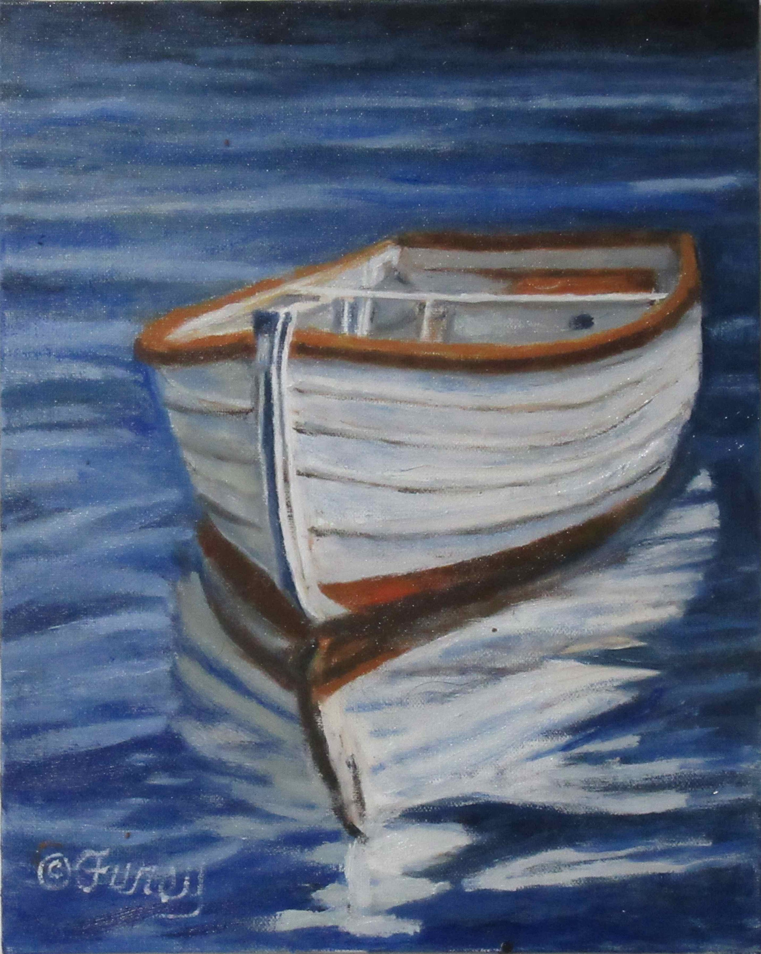 White Boat Reflection