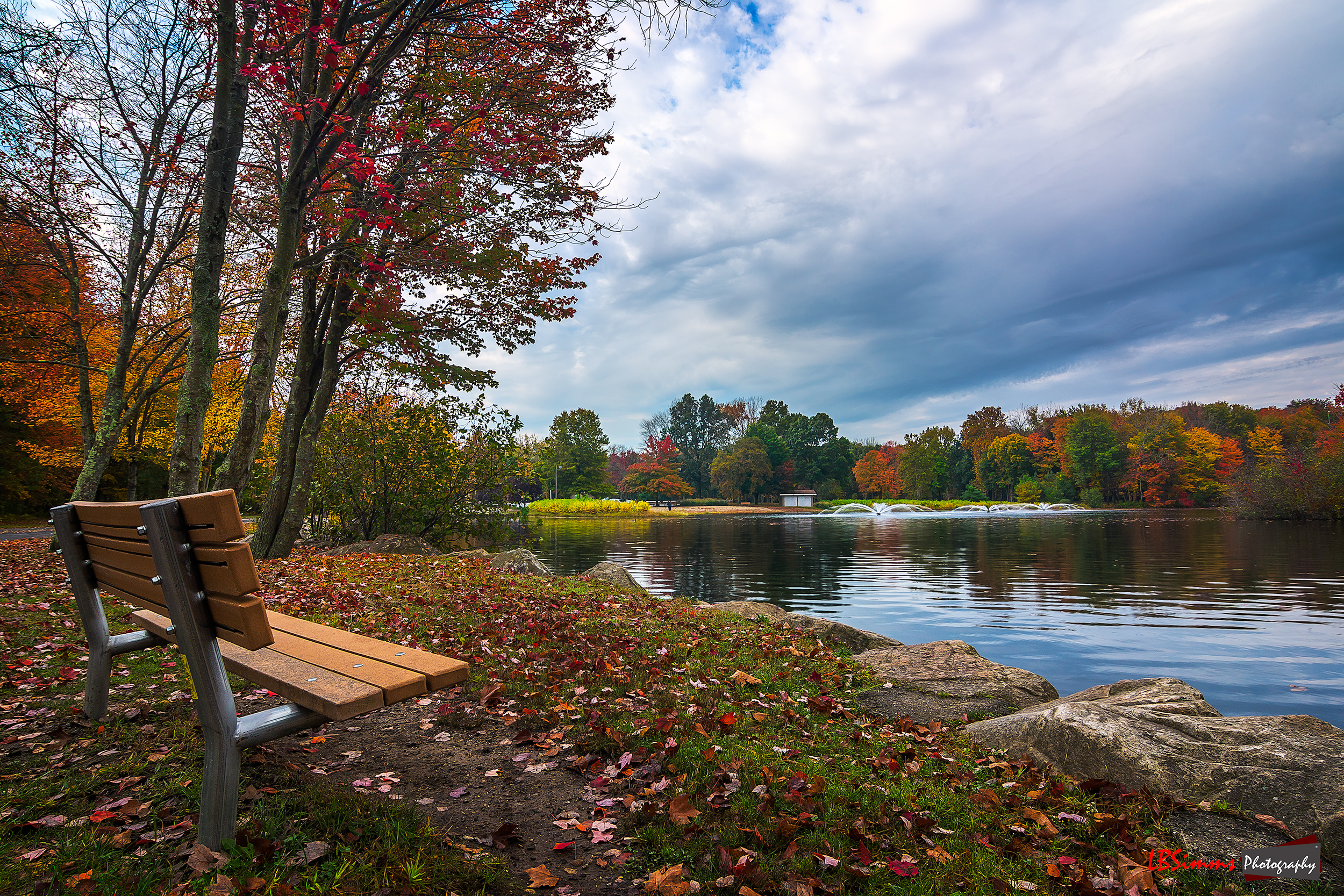 Early Autumn morning at Twins Brooks Park in Trumbull, Connecticut, USA.