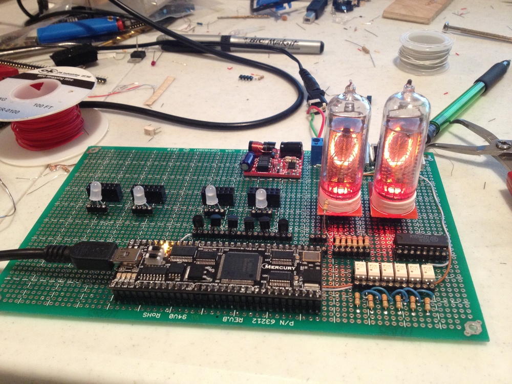 Testing with two Nixie tubes & LEDs.