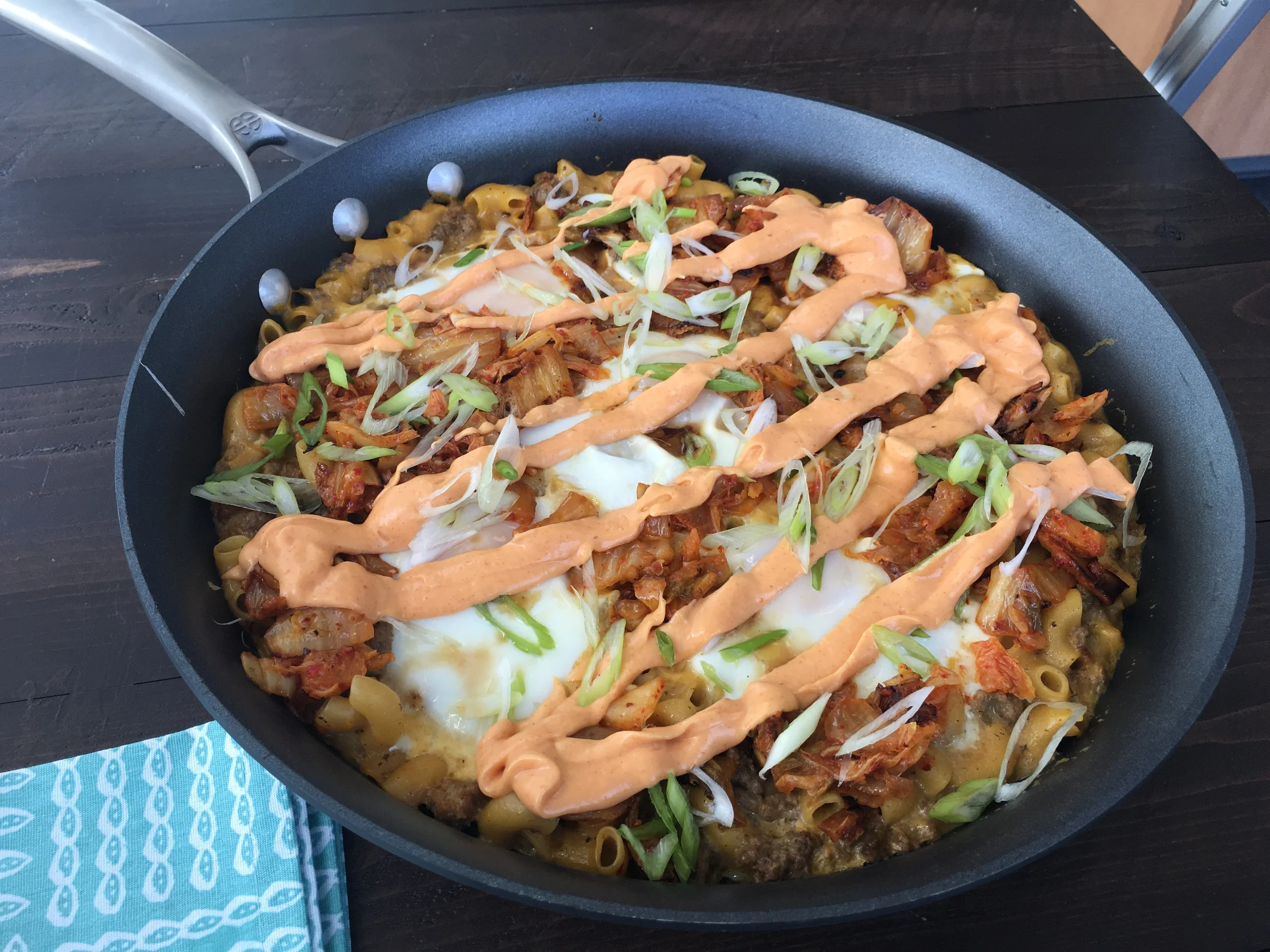 An unstyled example of the crazy things I get to sample in the Betty Crocker test kitchens...Helper Korean Cheeseburger Mac recipe.