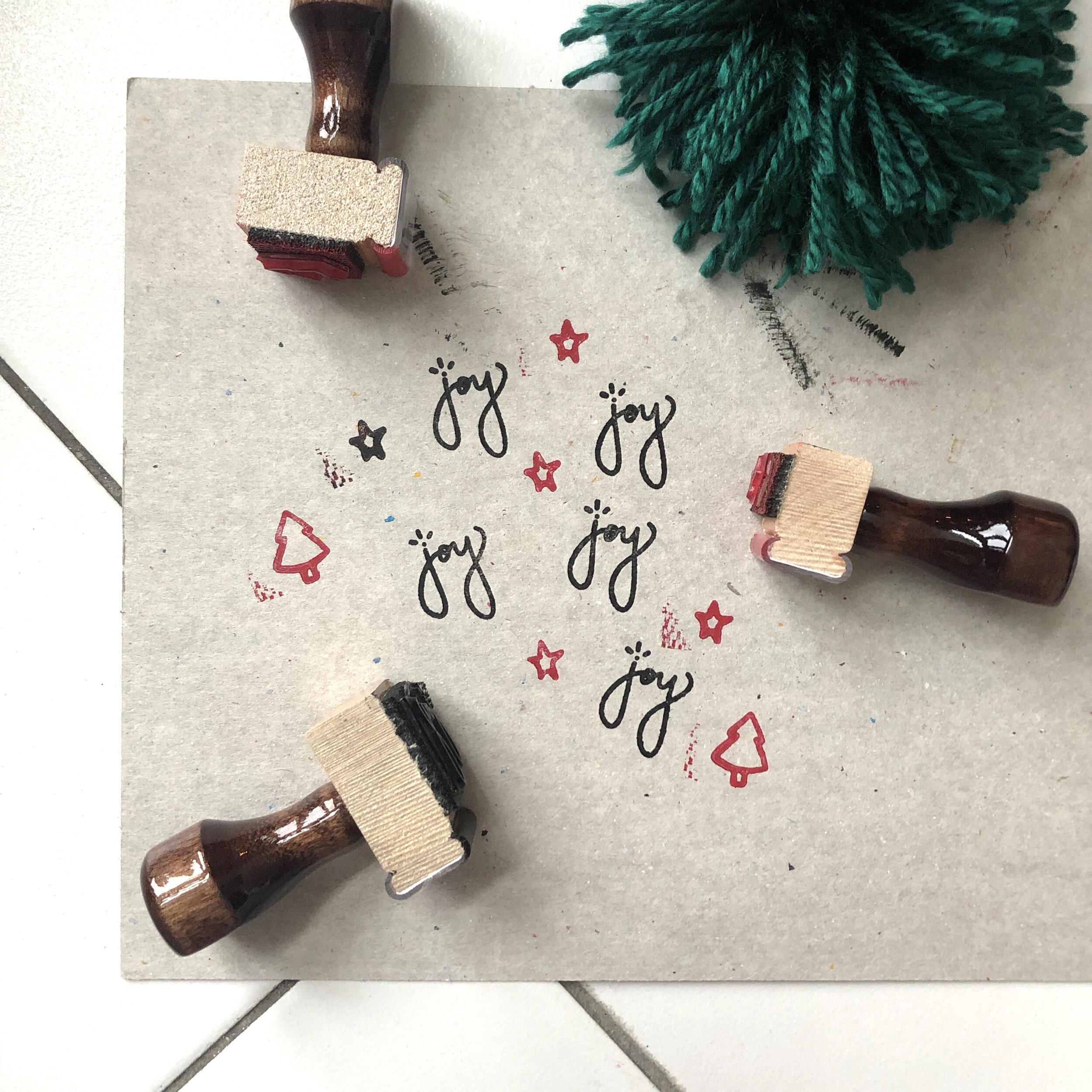Hand-stamped Christmas wrapping paper