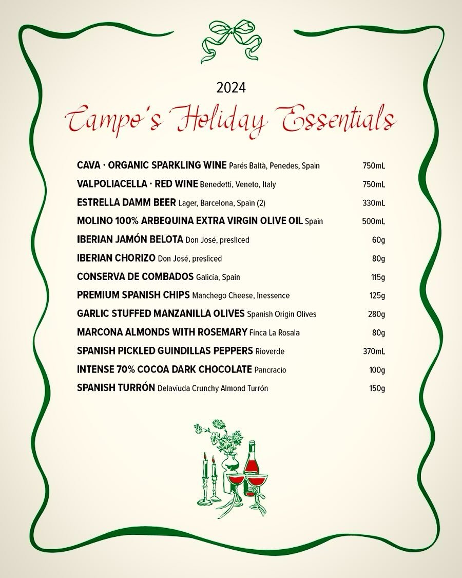Our 2024 Holiday Essentials box is now available for pre-order! Email info@camporestaurant.com 🎄The Perfect gift idea 🎄 We love curating these holiday essentials boxes which contain items perfect for a simple dinner party or get together with frien